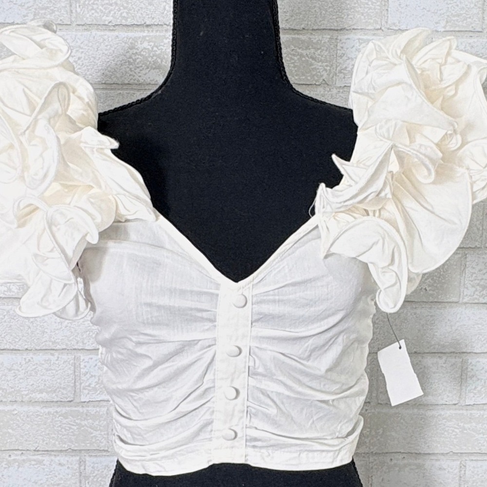 NWT Akira Ruffle Sleeve Crop Top Small Off Shoulder Ruched Fairy Coquette Indie - Picture 3 of 11